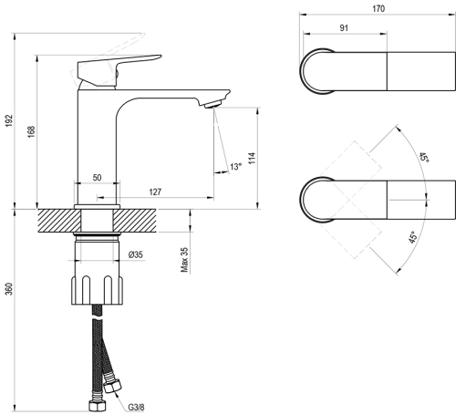 Ravak Plan PN 014.20GB mosdó csaptelep, grafit X070652