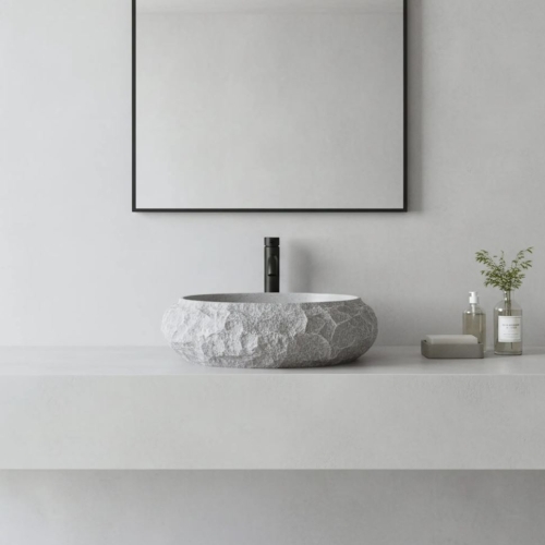 Rea Mika Gabro 50x38 cm pultra ültethető kőhatású mosdó, szürke REA-U0633
