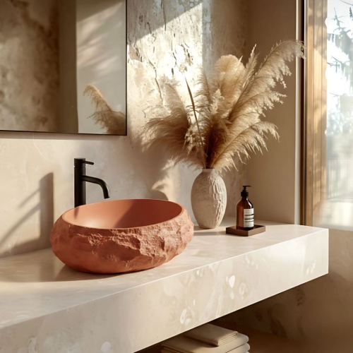 Rea Mika Terracotta 50x38 cm pultra ültethető kőhatású mosdó, narancssárga REA-U7349