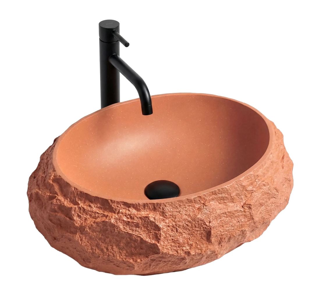 Rea Mika Terracotta 50x38 cm pultra ültethető kőhatású mosdó, narancssárga REA-U7349