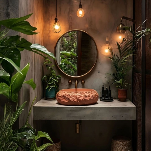 Rea Mika Terracotta 50x38 cm pultra ültethető kőhatású mosdó, narancssárga REA-U7349