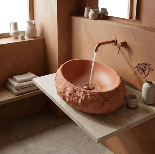 Rea Mika Terracotta 50x38 cm pultra ültethető kőhatású mosdó, narancssárga REA-U7349