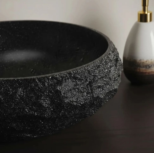 Rea Mika Black 50x38 cm pultra ültethető kőhatású mosdó, fekete REA-U4333