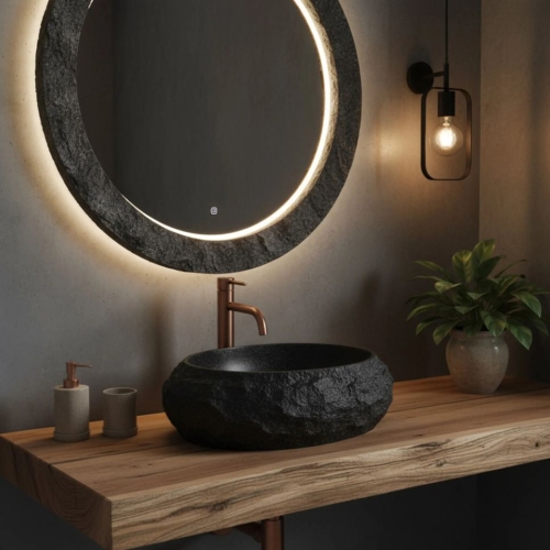 Rea Mika Black 50x38 cm pultra ültethető kőhatású mosdó, fekete REA-U4333
