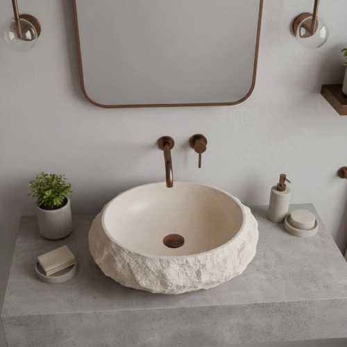 Rea Mika Warm Beige 50x38 cm pultra ültethető kőhatású mosdó, bézs REA-U7347
