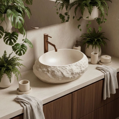 Rea Mika Warm Beige 50x38 cm pultra ültethető kőhatású mosdó, bézs REA-U7347