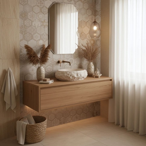 Rea Mika Warm Beige 50x38 cm pultra ültethető kőhatású mosdó, bézs REA-U7347