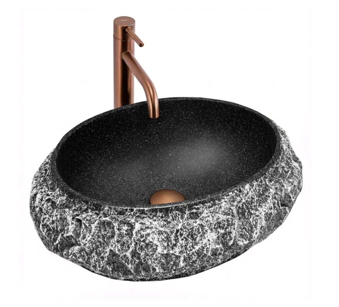 Rea Mika Gabro Black 50x38 cm pultra ültethető kőhatású mosdó, fekete REA-U0634