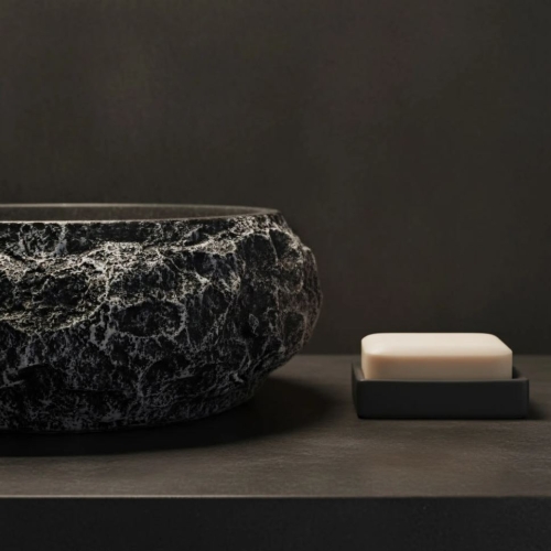 Rea Mika Gabro Black 50x38 cm pultra ültethető kőhatású mosdó, fekete REA-U0634