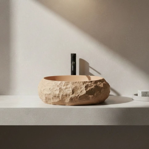 Rea Mika Light Terracotta 50x38 cm pultra ültethető kőhatású mosdó, bézs REA-U7348