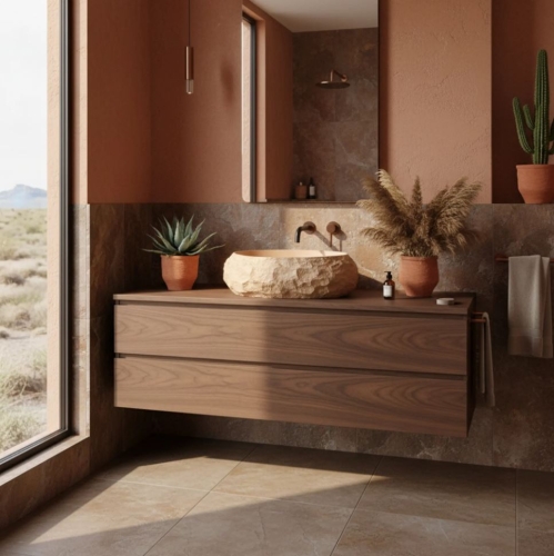 Rea Mika Light Terracotta 50x38 cm pultra ültethető kőhatású mosdó, bézs REA-U7348