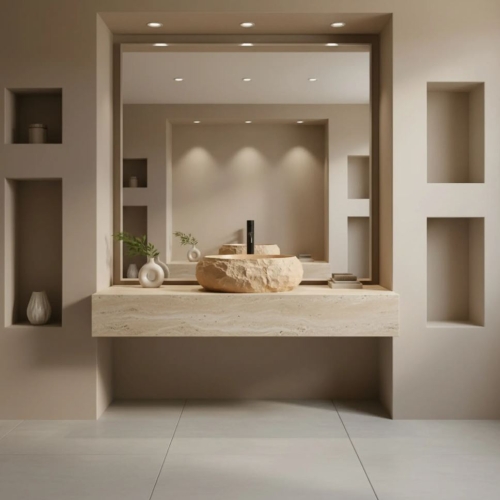 Rea Mika Light Terracotta 50x38 cm pultra ültethető kőhatású mosdó, bézs REA-U7348