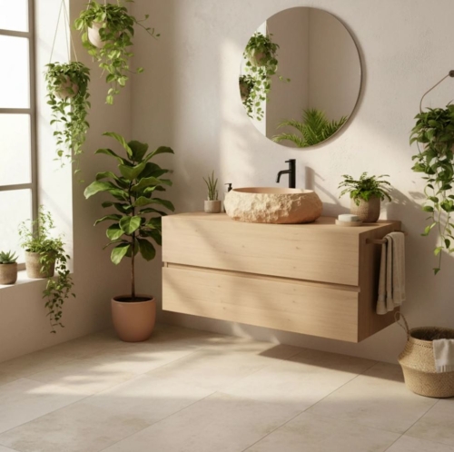 Rea Mika Light Terracotta 50x38 cm pultra ültethető kőhatású mosdó, bézs REA-U7348