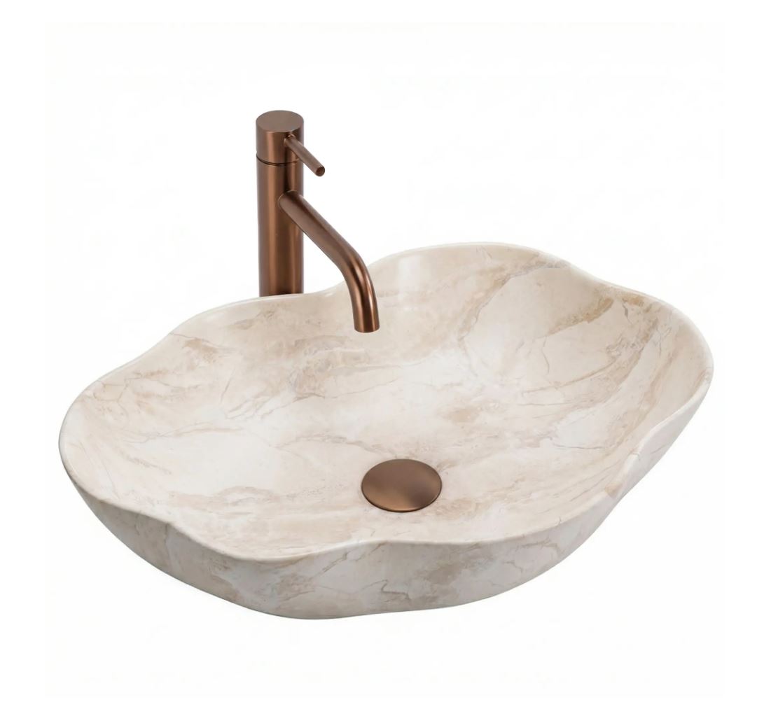 Rea Pearl Kallisto 50x38 cm pultra ültethető mosdó, bézs márvány REA-U0619