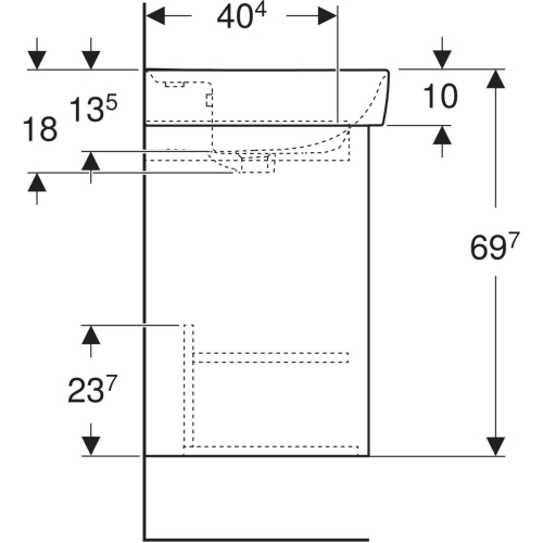 Geberit Selnova Square mosdószekrény mosdóval, egy ajtóval 55x69.7x44cm, fehér/lakkozott matt selyem 504.133.00.1