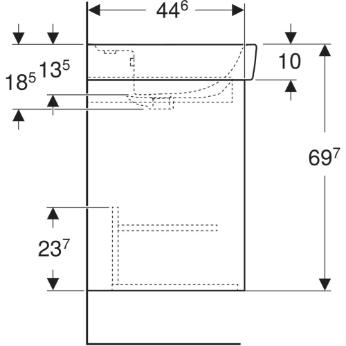 Geberit Selnova Square mosdószekrény mosdóval, egy ajtóval 60x69.7x48 cm, fehér/lakkozott selyem matt 504.134.00.1