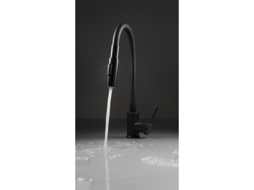 Deante Luno fali mosogató csaptelep flexibilis kifolyóval két funkcós zuhanyfejjel, matt fekete BOC_N74M