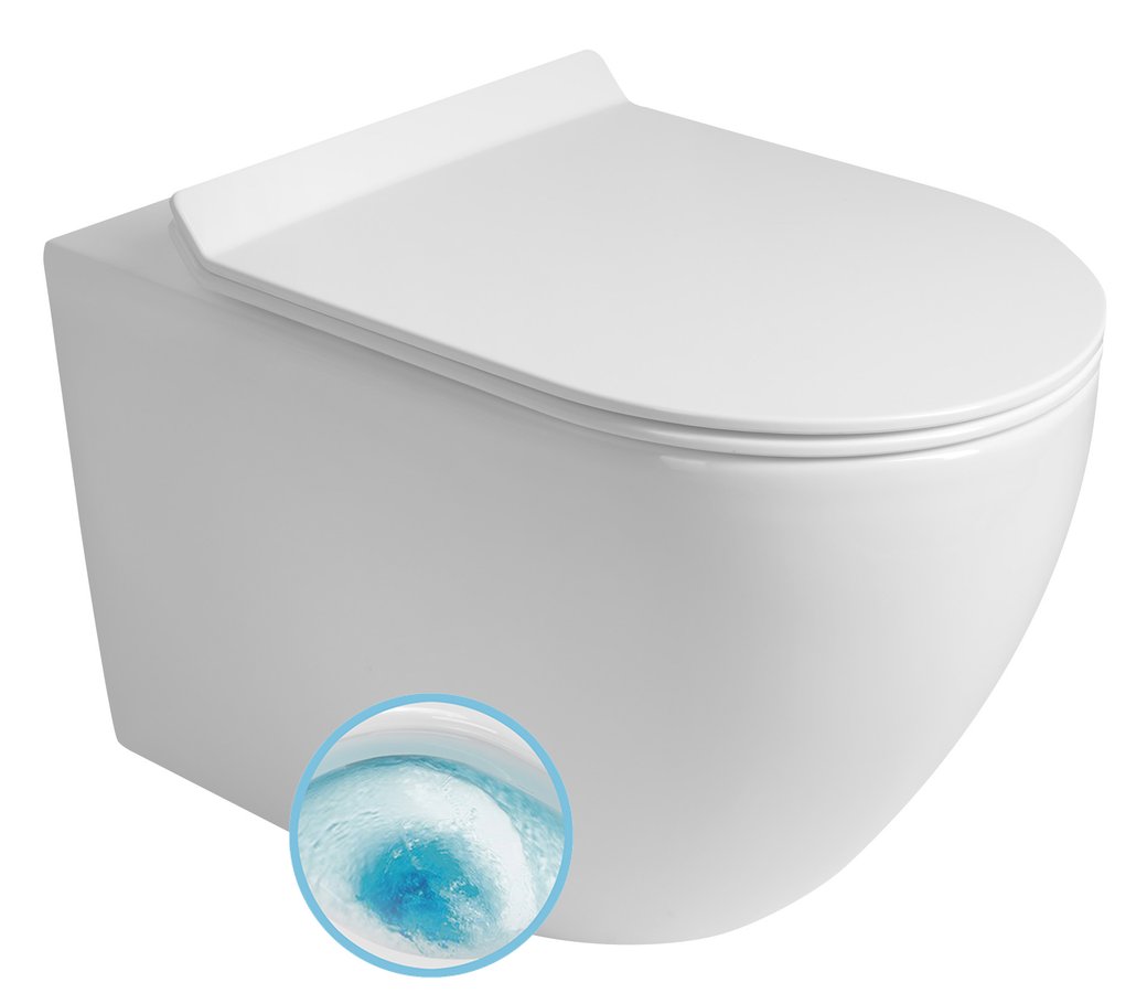 Sapho AQUALINE CARLO Vortex perem nélküli fali WC szett lassú záródású ülőkével, fehér SZP-SAQ01