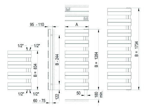Betatherm HZ Yrsa fürdőszobai radiátor 600x1285 mm RAL színben HZ 60125