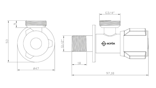 Mofém kerámiás 1/2x3/4 mosógéptöltő szelep, króm 163-0042-00