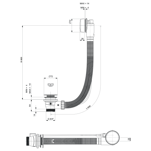 Sapho POLYSAN 60 cm bovdenes kád lefolyó, matt réz 71850.70