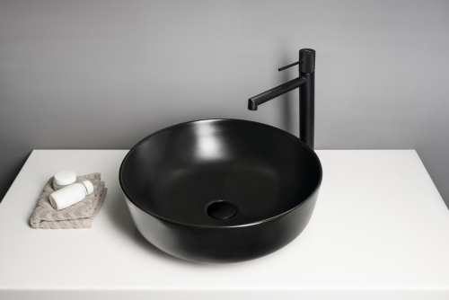Sapho RONDEA 41 cm pultra ültethető kerámiamosdó, matt fekete AR445B