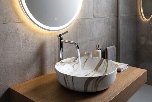Sapho RONDEA 41 cm pultra ültethető kerámiamosdó, bianco carrara AR445BC