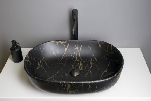 Sapho CALEO 60x42 cm pultra ültethető kerámiamosdó, portoro márvány CA590PT