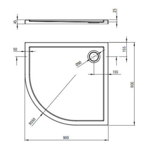 Deante Funkia Evo negyedköríves zuhanykabin zuhanytálcával 90x90 cm, króm KYPP0099P