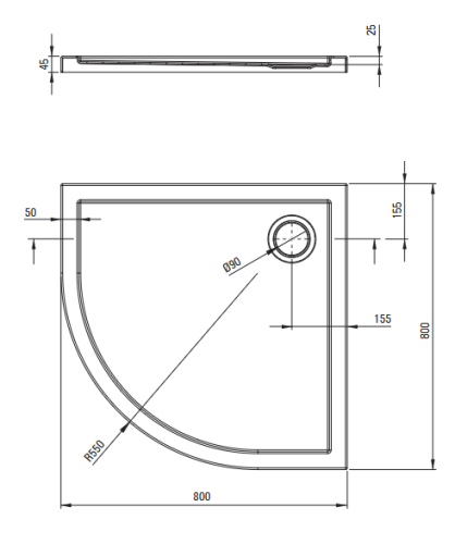 Deante Funkia Evo negyedköríves zuhanykabin zuhanytálcával 80x80 cm, matt fekete KYPPN088P