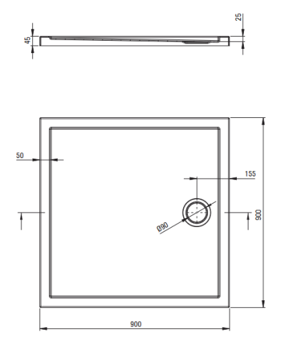 Deante Funkia Evo szögletes zuhanykabin zuhanytálcával 90x90 cm, titánium KYCPD099P