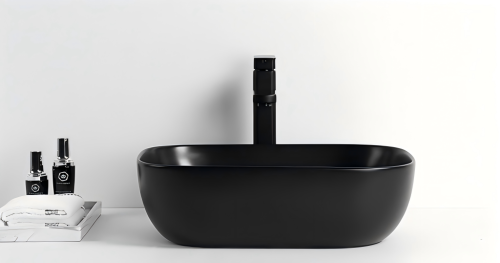 Invena VITORIA 45x32 cm pultra ültethető mosdó, matt fekete CE-48-005-W