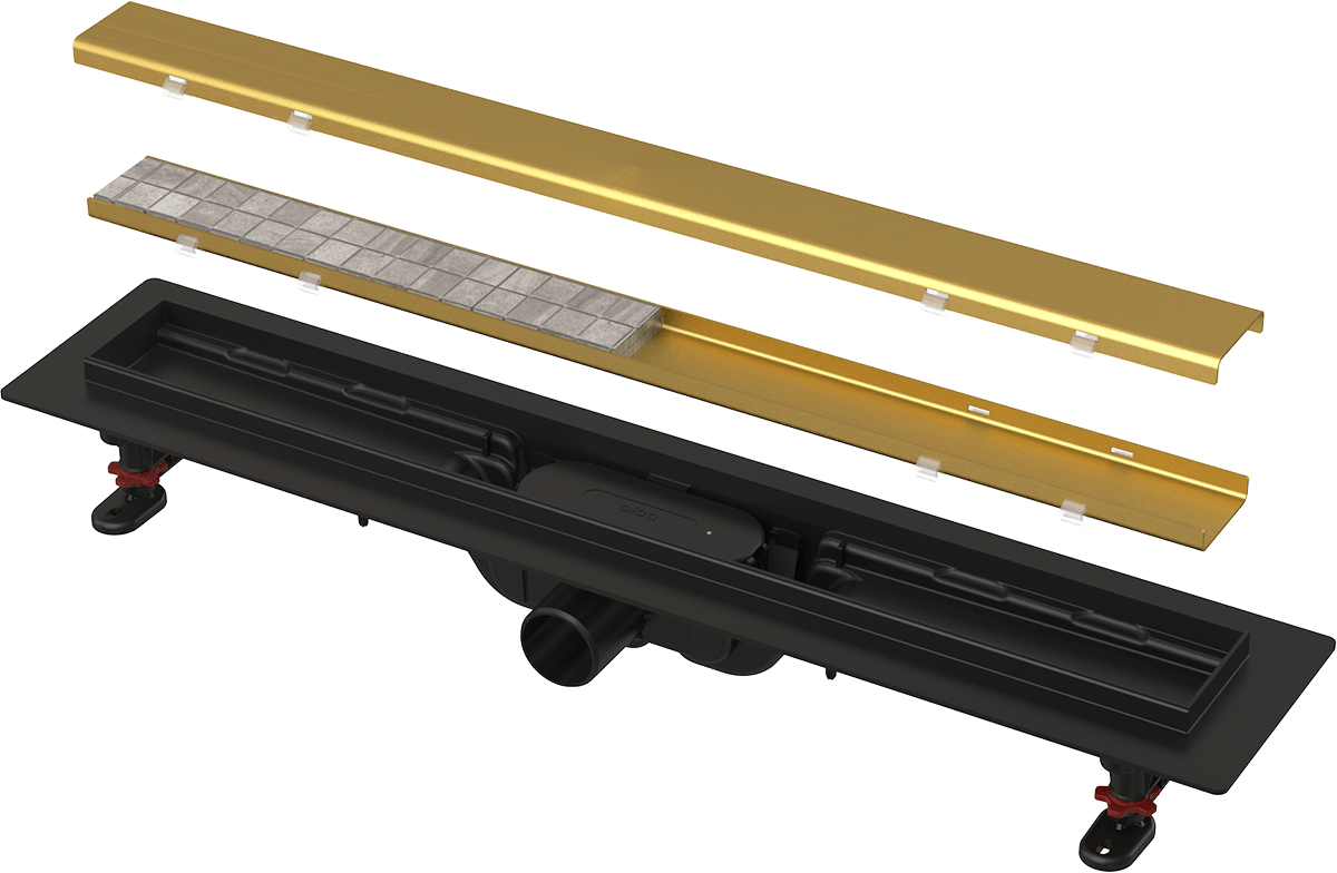 ALCA (Alcaplast) APZ19BLACK-G-B Simple 65 cm zuhanyfolyóka forgatható ráccsal, szálcsiszolt arany APZ19BLACK-650-G-B