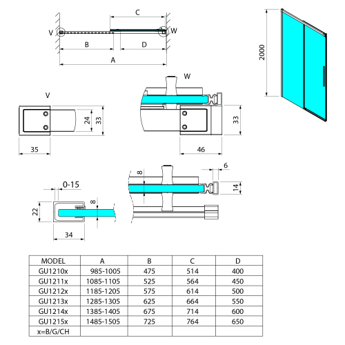 Sapho GELCO LUXOR 110 cm zuhanyajtó transzparent üveggel, króm GU1211CH