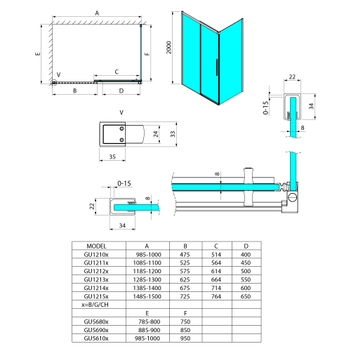 Sapho GELCO LUXOR BLACK 110 cm zuhanyajtó transzparent üveggel, matt fekete GU1211B