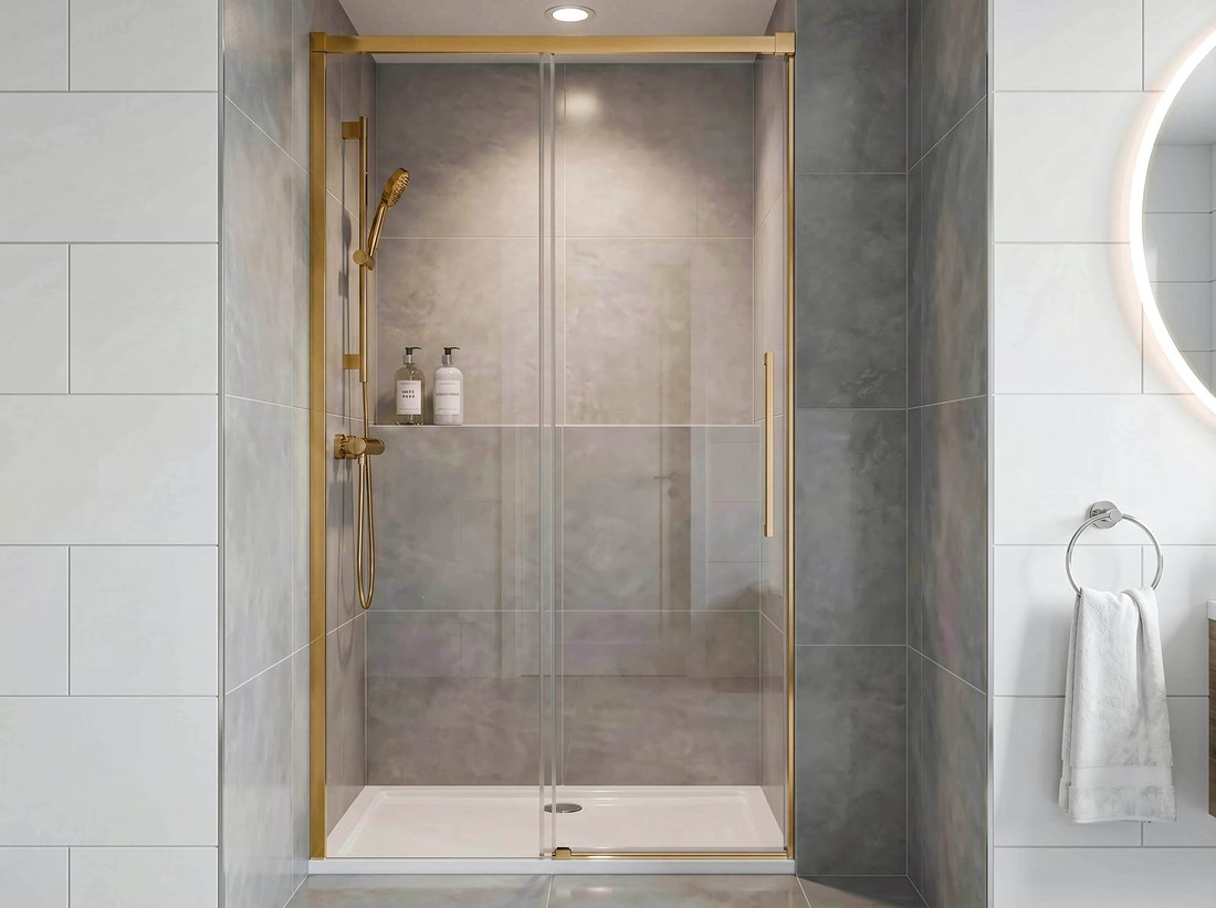 Sapho GELCO LUXOR GOLD 110 cm zuhanyajtó transzparent üveggel, matt arany GU1211G
