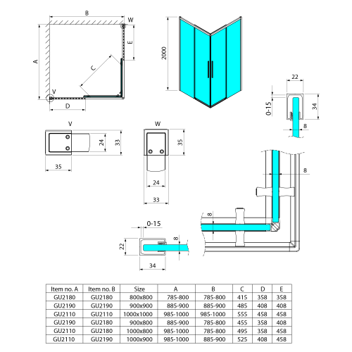 Sapho GELCO LUXOR 80 cm tolóajtó sarokbelépős zuhanykabinhoz transzparent üveggel, króm GU2180CH
