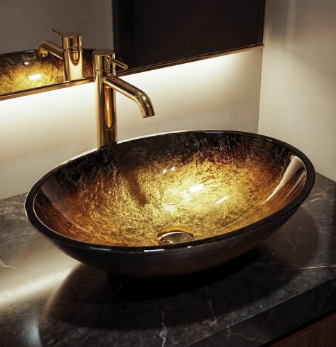 Sapho BEAUTY SELVA 51x38 cm pultra ültethető üvegmosdó, fekete/arany TY319