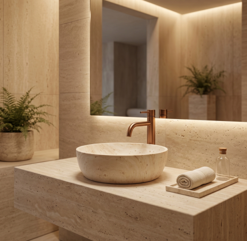 Rea Amelia Travertine Classic 48x34,5 cm pultra ültethető kőhatású mosdó REA-U4210