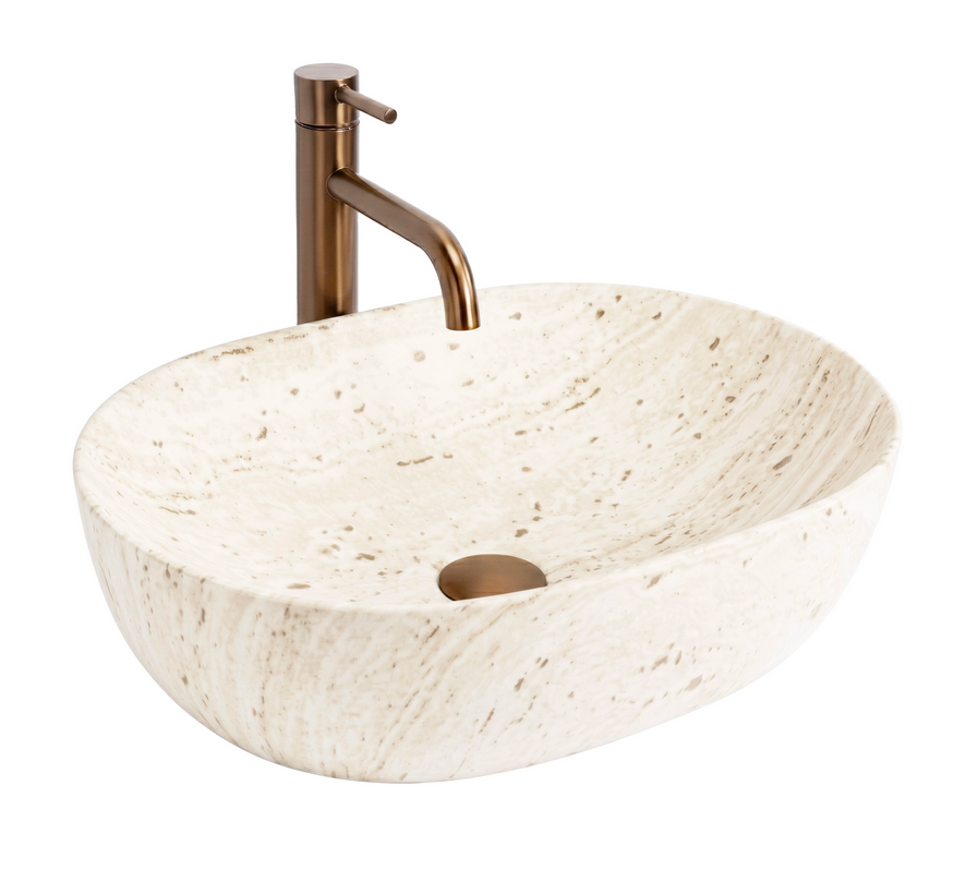 Rea Amelia Travertine Classic 48x34,5 cm pultra ültethető kőhatású mosdó REA-U4210