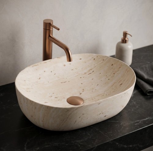 Rea Amelia Travertine Classic 48x34,5 cm pultra ültethető kőhatású mosdó REA-U4210