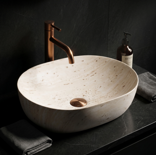 Rea Amelia Travertine Classic 48x34,5 cm pultra ültethető kőhatású mosdó REA-U4210