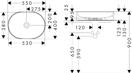 Hansgrohe Xuniva U SmartClean 55x40 cm pultra ültethető mosdó, fehér 61073450