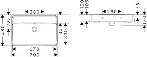 Hansgrohe Xanuia Q SmartClean 70x48 cm fali mosdó csaplyuk nélkül, fehér 61133450