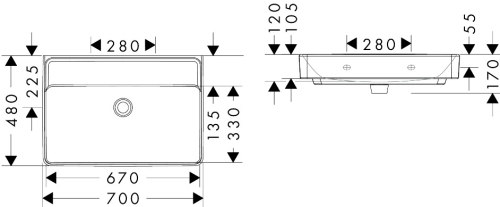 Hansgrohe Xanuia Q 70x48 cm fali mosdó csaplyuk nélkül, fehér 60224450