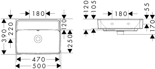 Hansgrohe Xanuia Q 50x39 cm kézmosó csaplyuk nélkül, fehér 60232450