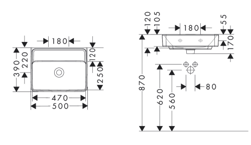 Hansgrohe Xanuia Q SmartClean 50x39 cm kézmosó csaplyuk nélkül, fehér 61145450