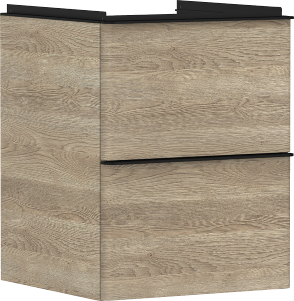Hansgrohe Xelu Q 48x48 cm 2 fiókos mosdószekrény matt fekete fogantyúval, természetes tölgy 54021670