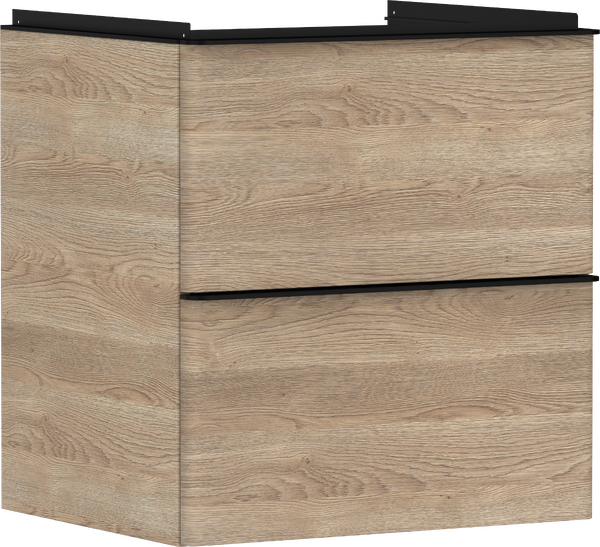 Hansgrohe Xelu Q 58x48 cm 2 fiókos mosdószekrény matt fekete fogantyúval, természetes tölgy 54025670