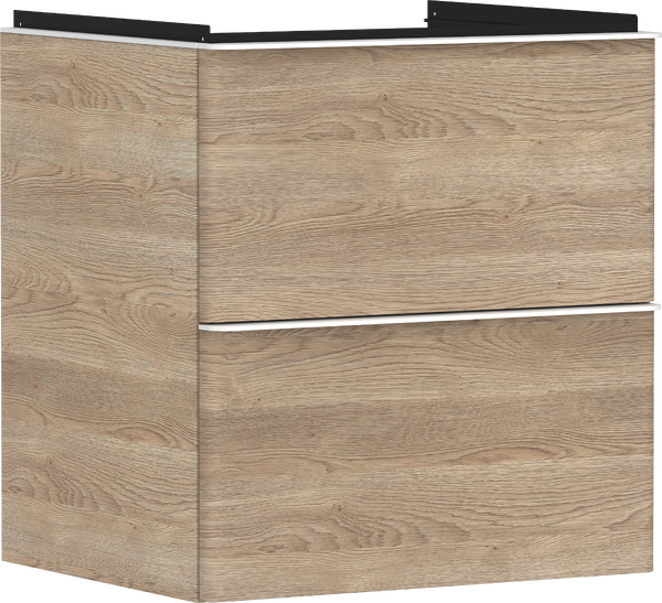 Hansgrohe Xelu Q 58x48 cm 2 fiókos mosdószekrény matt fehér fogantyúval, természetes tölgy 54025700